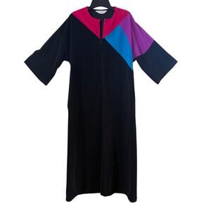 Vanity Fair Vintage Retro Mod Color Block Long House Coat Zip Up Robe LP USA